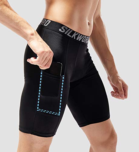 SILKWORLD Men's Compression Shorts Pockets Sports Running Tight (Small, Black/(Pack of 1)) - Thumbnail 4