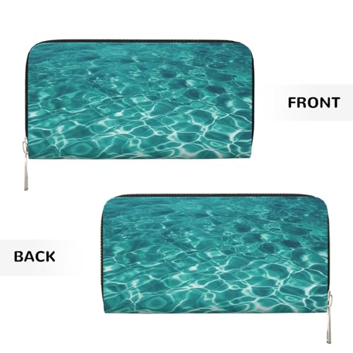 Blue Aqua Pool Water Leather Wallet For Women Girl, Zip Around Credit Card Holder Long Pu Wallet Clutch Purse Waterproof Travel Handbag2