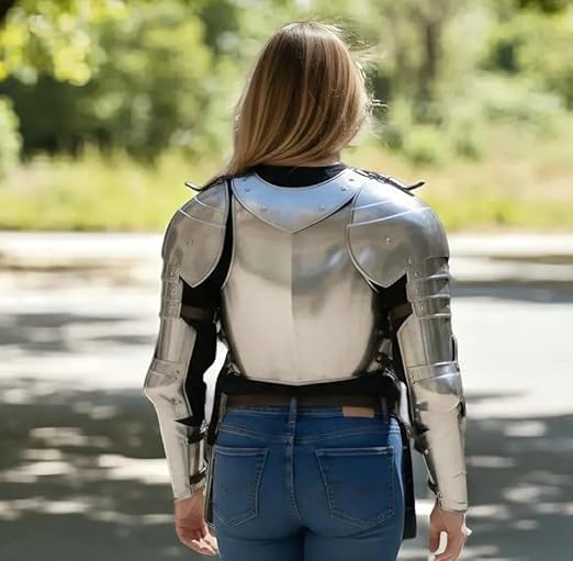 Medieval Women’s Steel Armor Set – Polished Knight Breastplate with Pauldrons, Arm Guards & Greaves – Female Warrior Fantasy Armor for Cosplay, LARP, Renaissance & Reenactment