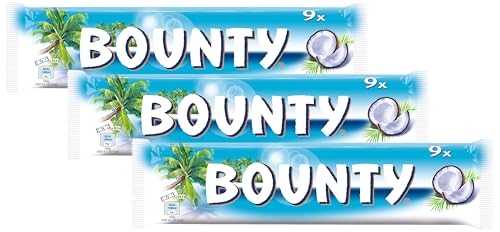 Bounty Schokoriegel, Kokos und Schokolade Geschmack, 9 Riegel in einer Packung (9 x 28.5g) (Packung mit 3)