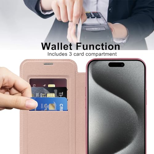 Coque iPhone 15 Pro Max portefeuille MagSafe rose à blocage RFID