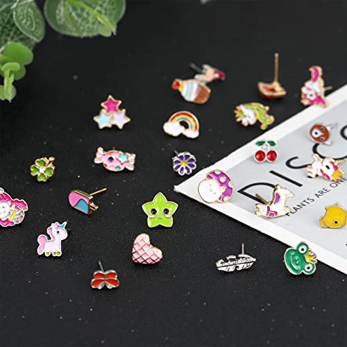 Image of NEWITIN 100 Pairs Colorful Cute Earrings for Girls Sensitive Ears Hypoallergenic Girl Stud Earrings Set Stainless Steel Cartoon Stud for Girls and Women