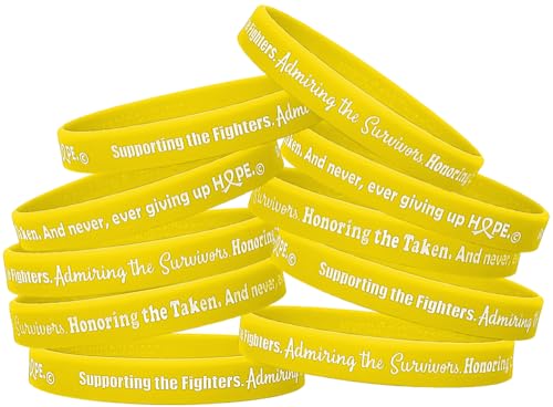 Fight Like a Girl Supporting, Admiring, Honoring Silicone Wristband Bracelet for Bladder Cancer, Sarcoma Awareness - Yellow (10 Pack)