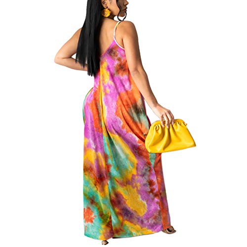 Image of BFFBABY Womens Summer Suspender Maxi Dress Plus Size Striped Printed Sleeveless with Pockets and Belt
