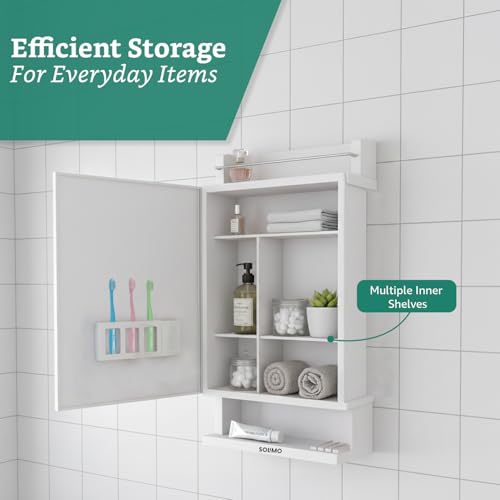 Image of Amazon Brand - Solimo CleanLook Wall Mounted Plastic Bathroom Mirror Cabinet with Storage Shelves, Space Saving Organizer for Toiletries & Daily Essentials, White