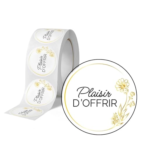 Avery - 500 Etiquettes Plaisir d'Offir Rondes Autocollantes en rouleau - 35 mm - Plaisir d'Offrir - 1 rouleau de 500 Stickers pour fleuriste, entrepreneurs, smallbusiness.