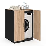 IDMarket - Armadio per lavatrice con ante WALLIS nero e faggio...