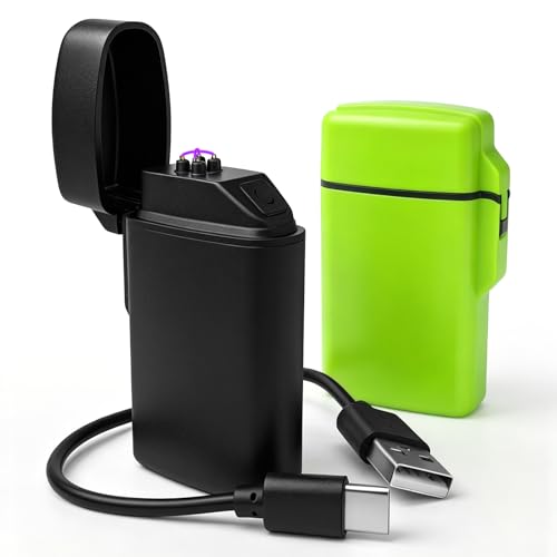 Paquete de 2, mechero electrico Recargable USB, Encendedor electrónico (Negro+Verde)
