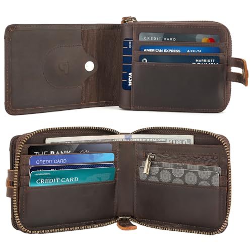 Polare Full Grain Leather Bifold Wallet for Men RFID Blocking Card Case with AirTag Slot and YKK Zip Coin Pocket3