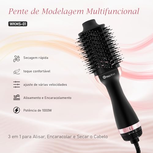 Escova secadora, 3 em 1, Potência de 1000W, Bivolt (ROSA)