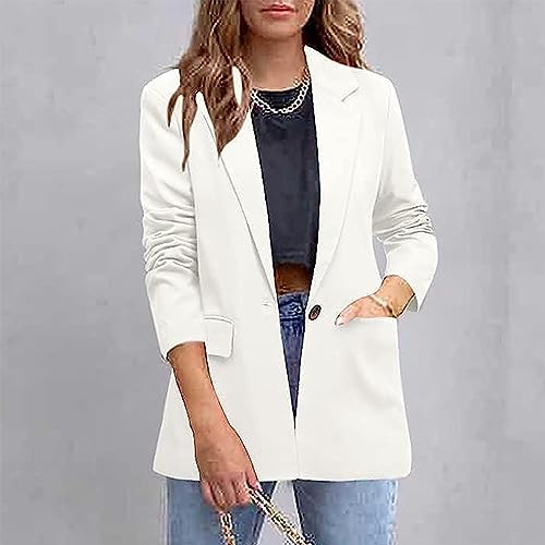 Nidddiv Jasjes voor dames, effen, slim fit, revers, korte jassen met zakken, 3/4 mouwen, fomal overjas voor kantoor, bedrijf, werk, bovenkleding, lichtgewicht, herfst, dun, eenvoudig jack - Afbeelding 3