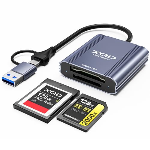 XQD Card Reader 2 in 1 XQD Memory Card Adapter with USB-C/USB-A XQD/SD Card Reader Compatible with Lexar 2933x/1400x USB Mark XQD Card iPhone 17/16/15 Sony G/M Series Windows Mac OS 5Gpbs