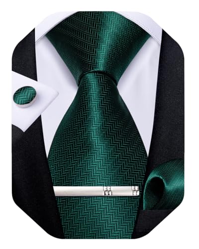 Opiniones de Corbatas para Hombre comprados en linea. 43 DiBanGu - Corbata de seda para hombre, color sólido, corbata y bolsillo cuadrados, corbata de gemelos para hombres, bodas, fiestas, Verde esmeralda oscuro, Talla única