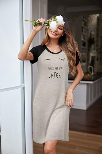 Image of Ekouaer Womens Nightgown Short Sleeve Night Dress Printed Sleepwear Soft Sleep Shirt S-3XL
