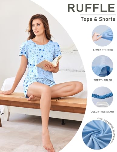 Image of Ekouaer Womens Pajama Sets 2 Piece Ruffle Sleeves Top and Shorts Pjs