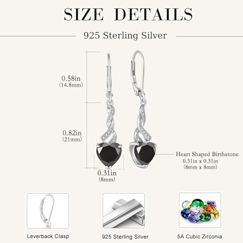 925 Sterling Silver Infinity Dangle Drop Earrings Leverback Earrings 5A Cubic Zirconia Birthstone for Women Anniversary Mother's Day Birthday Christmas Gifts for Her4