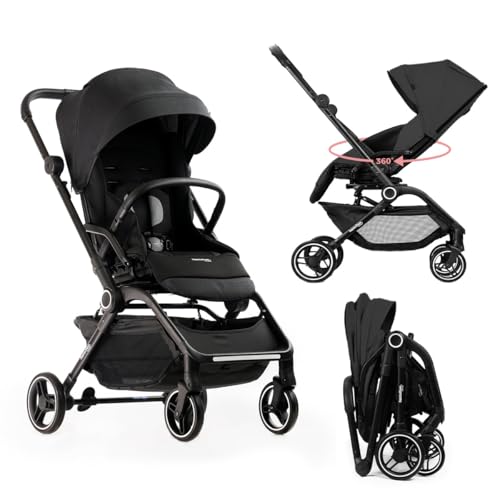 Hamilton by Yoop T1 Buggy - Asiento giratorio 360° - Tecnología MagicFold™ - Plegable - Ruedas reflectantes con suspensión - Incluye bolsa protectora y portavasos - Negro