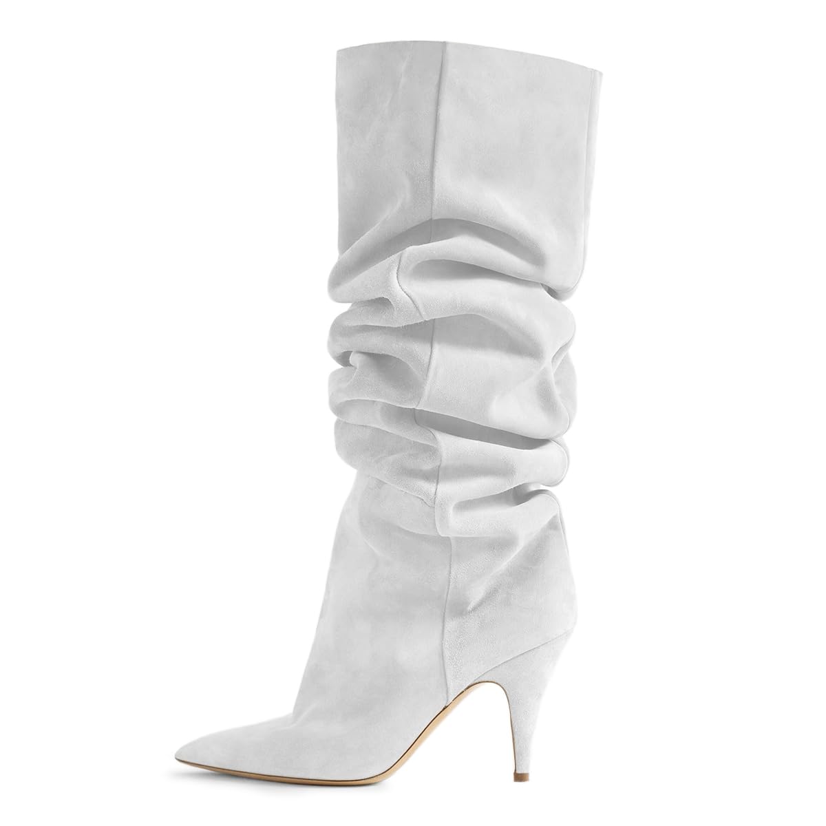 YDN Womens Cozy Slouchy Closed Toe Knee High Boot Mid High Heel Pull On Wide Calf Booties Warm