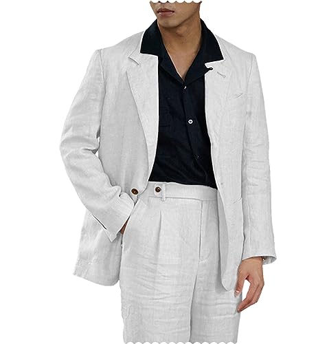 Ceehuteey Men's Linen Suit 2 Pieces Summer Beach Wedding Casual Prom Tuxedo for Groomsmen