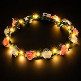 LED Haarreif Haarband Mädchen LED Blumen Kranz Stirnband Haarkranz RosaWeiß