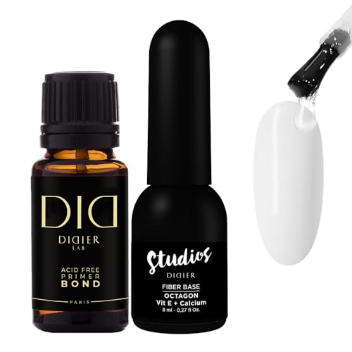 DIDIER LAB - Bond Primer and Fiber Gel Base Coat Octagon - Fiberglas Gel Base Coat Nail Polish with Vitamins and Minerals - Acid Free Primer - LED UV Nail Polish Set