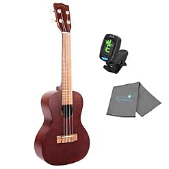 Kala Makala Concert Ukulele Mahogany Satin Finish MK-C Bundle with a Kala Tuner and Lumintrail Polishing Cloth - Les Beatles, Paul McCartney, John Lennon, RIngo Starr, George Harrison