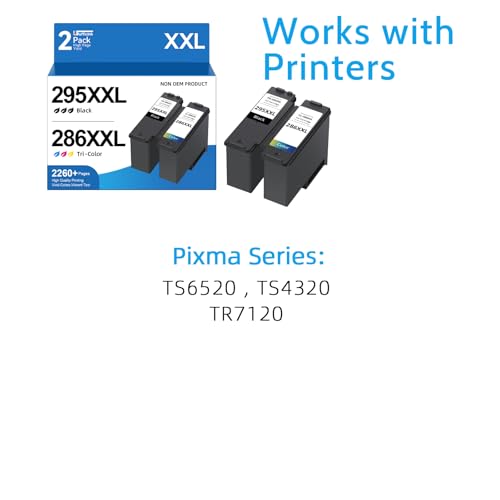 Image of High Yield 295XXL 286XXL Ink Cartridge Compatible for Canon PG-295 CL-286 PG-295XL CL-286XL Large Capacity Compatible for Canon Pixma TS6520 fit for Pixma TS4320 TS6520 TR7120 Inkjet Printer (2 Pack)