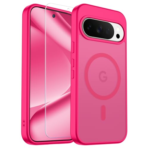 Image of SUPFINE Magnetic for Google Pixel 10 Pro Case /Pixel 10 Case with Screen Protector, (Built-in Magnets) ((Military Grade Drop Protection) Slim Translucent Shockproof Phone Case,Hot Pink
