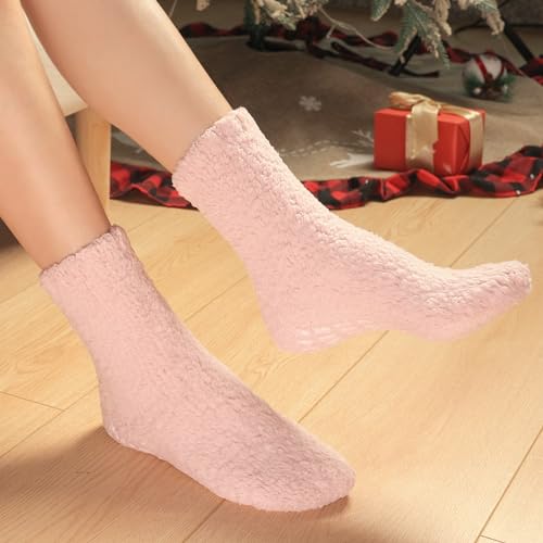 Image of Toes Home Fuzzy Slipper Socks for Women Thick Winter Fluffy Socks Womens Cozy Warm Plush Hospital Socks Non Slip 5 /6 Pairs
