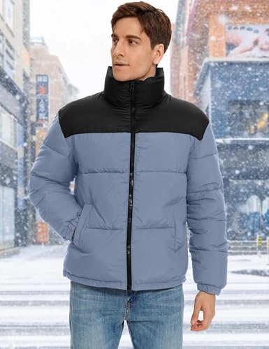Flygo Men Puffer Jacket Winter Coats Water Resistant Long Sleeve Zip Up Lightweight Quilted Down Jackets(GrayishBlue-XLarge)4