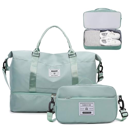 Materiale Durevole e Design Rimovibile: La borsa da viaggio per il weekend è realizzata in tessuto oxford resistente e impermeabile per proteggere i vostri oggetti, con cerniera in metallo di alta qualità. La doppia maniglia e gli spallacci regolabili e staccabili consentono di ridurre la pressione durante il trasporto. Una cinghia per bagagli sul lato posteriore di questa borsa da viaggio facilita il vostro viaggio/lavoro.