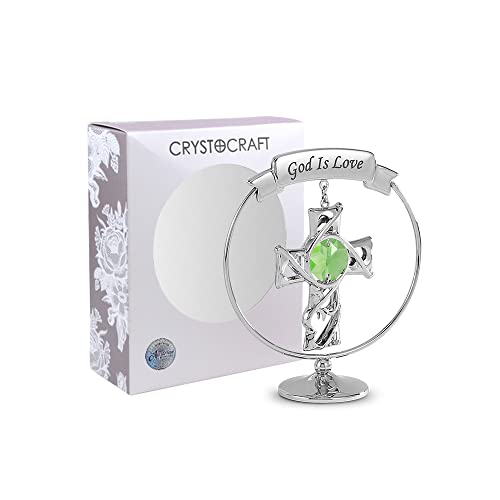 Crystocraft Cross Figurine With Austrian Crystal, Mini Figurine Ornament Decorative Home Office Christians Gift For Mother's Day Valentine's Day Birthday Christmas(God Is Love, Silver) #TOP6