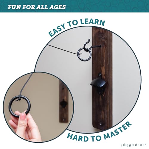 Image of Play Platoon Hook and Ring Toss Bar Game for Adults - Wood Toss Ring Game for Adults - Perfect Home, Basements, & Bar Gifts
