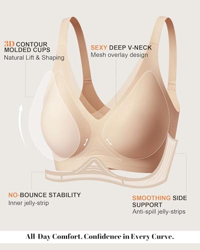 Image of As Fairy 2026 Bras for Women No Underwire Deep V Mesh Wireless Bra Jelly Supportive Seamless Soft Lift T-Shirt Bra