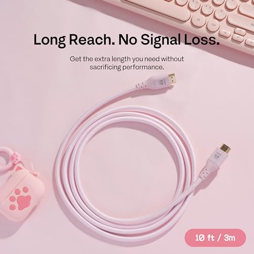 Image of Pixio Pink 8K HDMI 2.1 Cable Ultra Certified Ultra High Speed 10FT 8K 60Hz 4K 120Hz Nylon Braided, Gold Plated Connector, Anti-Breakage, HDR10+, dtsx, eARC, HDCP, Dolby Compatible