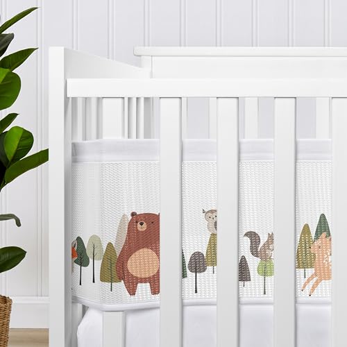Image of Sweet Jojo Designs + BreathableBaby Woodland Animals Boy, Girl, Unisex /Gender Neutral Breathable Mesh Crib Liner Baby and Infant - Green, Watercolor, Forest Animal Friends, Bear, Deer, Woodsy Pals