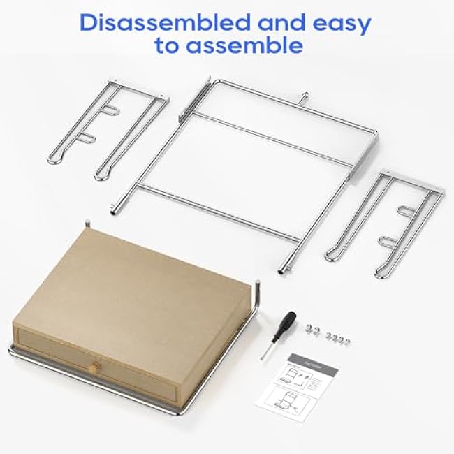 Plastic Grocery Bag Holder, Chrome T-Shirt Bag Rack, Plastic Bag Organizer with Wooden Drawers Base for Grocery Store, Supermarket, Restaurant, Business (Brown)