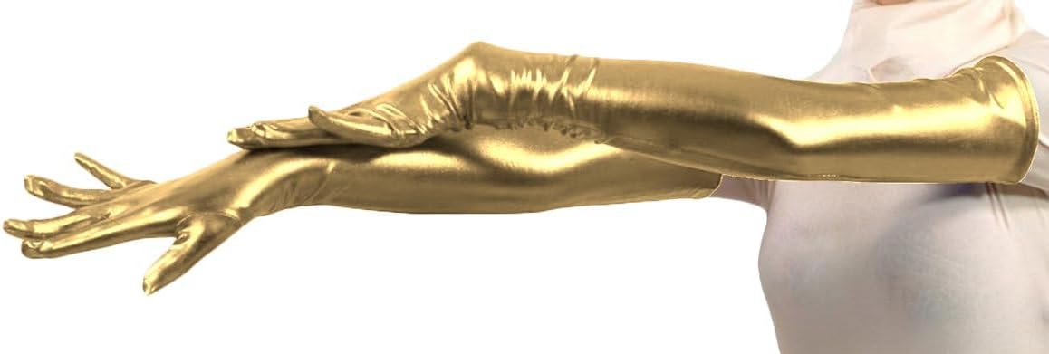 ATHX Women's Shiny Metallic Gloves Costume Wet Look 22" Elbow Length Halloween Cosplay Y2K Trendy Long Gloves