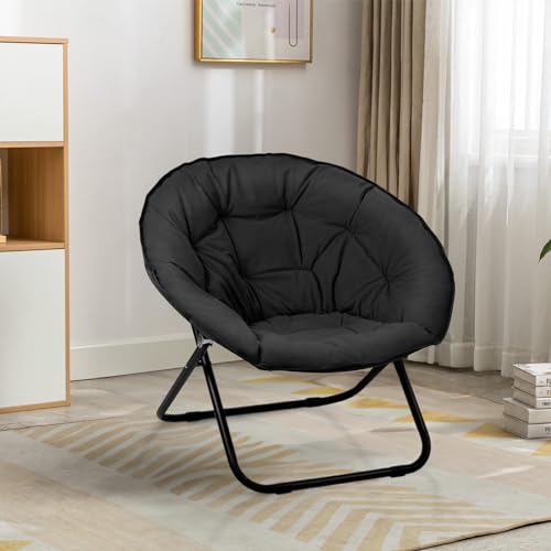 GREZJXC Round Foldable Moon Saucer Chair with 220lbs Weight Capacity Cozy Chair for Relaxing, Gaming, or as an Extra Seat for Guests Black
