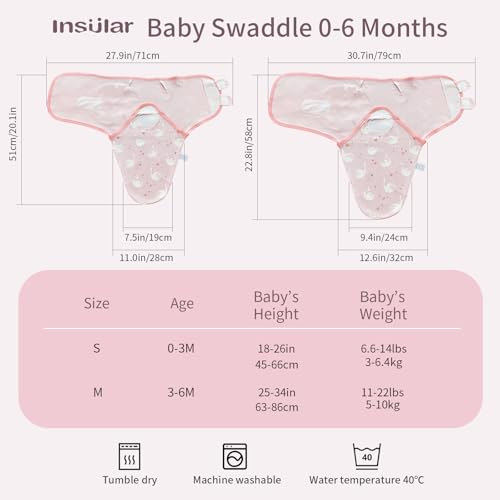 Image of insular Baby Swaddle Wrap, Swaddle Blanket for Newborn and Infant, Adjustable Swaddling Set for Boy and Girl, Soft Cotton Baby Sleep Sack 3 Pack, Pink Swan, Small(0-3 Month)