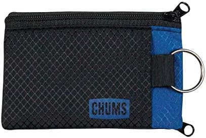 Chums Surfshorts Wallet - Lightweight Zippered Minimalist Wallet with Clear ID Window - Water Resistant with Key Ring (Black/Blue),One-size,18401127