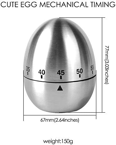 Jayron JR-WG015 Egg Kitchen Timer Stainless Steel Mechanical Rotating Alarm 60 Minutes Count Down Timer for Cooking Learning
