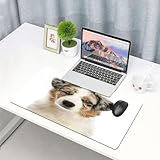 QRFASFZO Gaming Mouse Pad 75x40cm,Chiot Berger Australien Blanc et Beige, Mois Un, Seul, canidé, Mignon, Chien Domestique, c,avec Bords surpiqués et Dos antidérapant,sous-Main pour Clavier et Souris