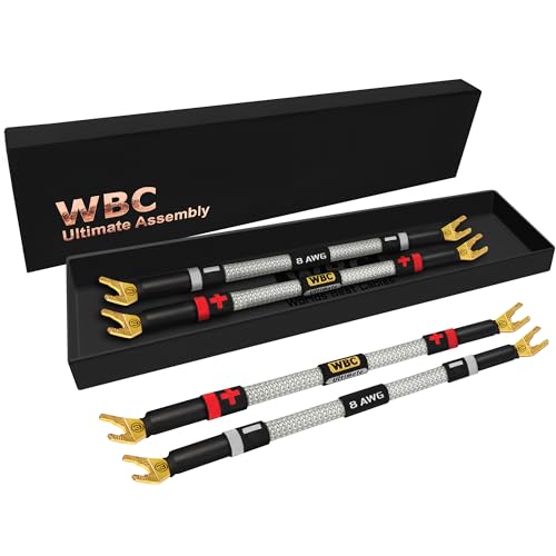 WORLDS BEST CABLES 4 Units - 8 Inch Ultimate - 8 AWG - Ultra-Pure OFC - Premium Audiophile HiFi Speaker Jumper Cables with Eminence Gold Spade Plugs & Silver Tweed Jacket