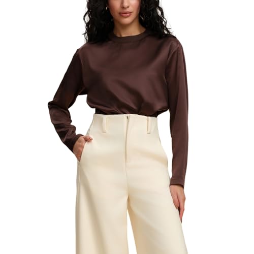 MOLISILK Women's 100% Pure Silk T Shirt Long Sleeve Slim