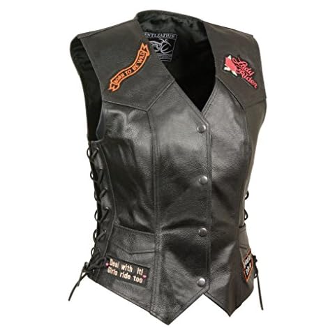 Event Leather Women's 9 Patches Vest (Black, XX-Large) Cover