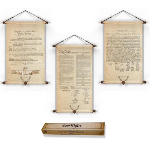 Soul3Dart US Constitution Poster Set – Declaration of Independence & Bill of Rights Canvas Prints – Motivational & Patriotic Wall Art Gift – Made in USA