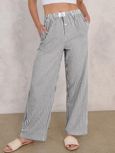 Image of ANRABESS Womens Gingham Striped Boxer Pants | 2026 Fall Outfits,Wide Leg Elastic Waist with Pockets,Casual Lounge Pajama Bottoms,Lightweight Breathable,Fashion Clothing