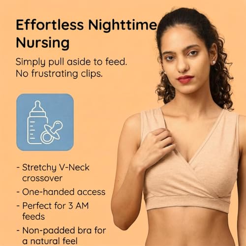 Image of The Mom Store Women's Cotton Maternity and Nursing Sleep Bra Sweat Resistant Convenient Feeding-Combo Pack