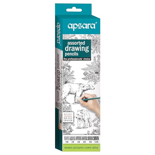 Image of Apsara Assorted Drawing Pencils Set - HB, B, 2B, 4B, 6B Shades for Sketching & Shading | Premium Graphite Pencils for Artists, Students & Designers | 6 Pencils per Pack | Pack of 2